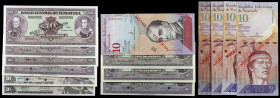 Venezuela. 1972 a 2018. Banco Central. 10 bolívares. 14 billetes, casi todos MUESTRA o MUESTRA SIN VALOR, cinco de ellos con 2 taladros. Fechas distin...