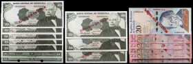 Venezuela. s/d y 1972 a 2018. Banco Central. 20 bolívares. 16 billetes, todos MUESTRA o SPECIMEN SIN VALOR, algunos con pequeños taladros. Fechas y se...