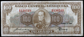 Venezuela. 1948. Banco Central. 100 bolívares. (Pick 34a). 17 de marzo, Simón Bolívar. Serie B. BC+.