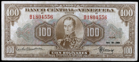 Venezuela. 1949. Banco Central. 100 bolívares. (Pick 34a). 20 de octubre, Simón Bolívar. Serie B. MBC-.