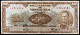 Venezuela. 1953. Banco Central. 100 bolívares. (Pick 34b var). 23 de julio, Simón Bolívar. Serie C. Escaso. BC.