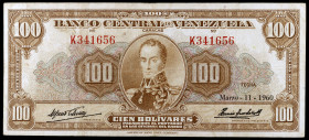 Venezuela. 1960. Banco Central. 100 bolívares. (Pick 34d). 11 de marzo, Simón Bolívar. Serie K. BC+.