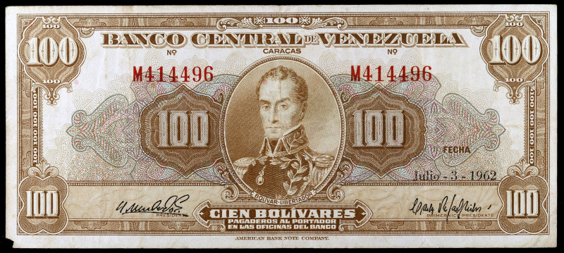 Venezuela. 1962. Banco Central. 100 bolívares. (Pick 34d). 3 de julio, Simón Bol...