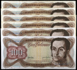 Venezuela. 1976. Banco Central. 100 bolívares. (Pick 55c). 27 de enero, Simón Bolívar. 6 billetes, series K, L, M, N, P y Q. BC+/EBC-.