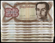 Venezuela. 1976. Banco Central. 100 bolívares. (Pick 55d). 23 de noviembre, Simón Bolívar. 8 billetes, series A, R, S, T, U, X, Y y Z. BC+/EBC.