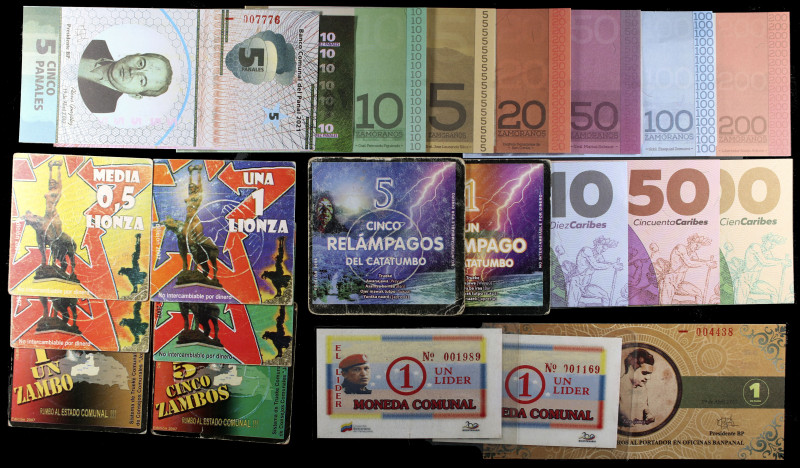 Venezuela. 2002 a 2018. 22 billetes comunales (reconocidos por el BCN) de distin...