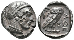 ( 14.63 g. 24 mm) ATTICA. Athens. Tetradrachm (Circa 454-404 BC). AR
Helmeted head of Athena right, with frontal eye.
Rev: AΘE./ Owl standing right,...