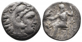 (Silver. 4.18 g. 18 mm) KINGS OF MACEDON. Alexander III 'the Great' (336-323 BC). Drachm. Lampsakos.
Head of Herakles right, wearing lion skin.
Rev:...
