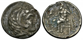 ( Silver 3.88 g. 19 mm). Kings of Macedon. Lampsakos. Alexander III "the Great" 336-323 BC. Fourrée Drachm
Head of Herakles right, wearing lion skin...
