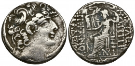 (Silver. 12.56 g. 28 mm) Seleukid Kingdom. Antioch. Philip I Philadelphos 95-75 BC. Tetradrachm AR
Diademed head right.
Rev: Zeus Nikephoros seated ...