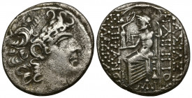 (Silver. 15.05 g. 27 mm) Seleukid Kingdom. Antioch. Philip I Philadelphos 95-75 BC. Tetradrachm AR
Diademed head right.
Rev: Zeus Nikephoros seated ...