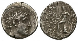 (Silver. 3.75 g. 18 mm) Seleukid Kings of Syria. Alexander I Balas (152/1-145 BC). AR Drachm. Antioch mint.
Diademed head right.
Rev.Apollo Delphios...