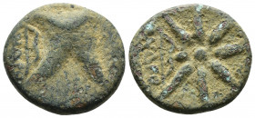 (Bronze. 5.62 g. 20 mm) PONTOS. Uncertain. Time of Mithradates VI, circa 130-100 BC.
Bashlyk to left, bow to left
Rev. Eight-rayed star. bow to left...