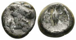 (Silver. 3.99 g. 14 mm) PONTOS, Amisos. IV Century BC. AR Siglos 
Head of Hera wearing stephanos.
Rev: Owl standing facing, wings spread, standing o...