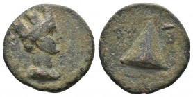 (Bronze. 2.20 g. 15 mm ) CAPPADOCIA, Caesarea-Eusebia. Pseudo-autonomous Time of Trajan, AD 98-117
Dated CY 5 (AD 102/3).
Turreted and draped bust o...
