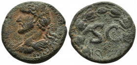 SYRIA (Bronze, 13.82g, 26mm) Antoninus Pius (138-161) Æ 
Obv: ΑVΤ(Ο) ΚΑΙ(Ϲ) ΤΙ(Τ) ΑΙΛ ΑΔΡ(Ι(Α)) ΑΝΤⲰΝƐΙΝΟϹ ϹƐΒ(Α) ƐV(ϹƐΒΗ(Ϲ))- laureate-headed bust o...