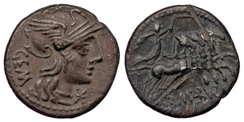 M. Aburius M.f. Geminus AR Denarius (Silver, 3,75g, 18mm) Rome, 132 BC. 
Obv: H...