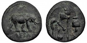 Iulius Caesar fourree AE silvered Denarius (Bronze, 2,86g, 18mm) mint moving with Caesar, 49-48 BC 
Obv: Pontifical emblems: culullus, aspergillum, a...