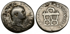 TITUS (79-81) AR Denarius (Silver2.95g, 18mm), Rome, 80 
Obv: IMP TITVS CAES VESPASIAN AVG P M - laureate head right 
Rev: TR P IX IMP XV COS VIII P...