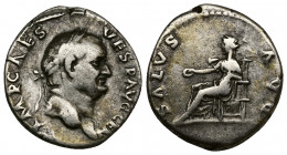 VESPASIAN (69–79) AR Denarius (Silver, 3.31g, 18mm) Rome, 73
Obv: IMP CAES VESP AVG P M COS IIII CEN - Laureate head right 
Rev: SALVS – AVG - Salus...