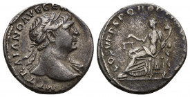 TRAJAN (98-117) AR Denarius (Silver, 3.49g, 18mm), Rome, 108 
Obv: IMP TRAIANO AVG GER DAC P M TR P - laureate bust facing right, light drapery on le...