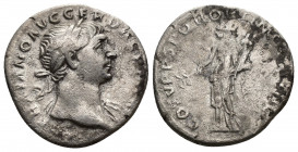 TRAJAN (98-117) AR Denarius (Silver, 2.84g, 18mm) Rome, 108-109. 
Obv: IMP TRAIANO AVG GER DAC P M TR P - laureate bust right, slight drapery on far ...