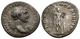 TRAJAN (98-117) AR Denarius (Silver, 2.78g, 20mm), Rome 103-111 
Obv: IMP TRAIANO AVG GER DAC P M TR P COS V P P - laureate bust right, aegis on far ...