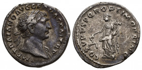 TRAJAN (98–117) AR Denarius (Silver, 3.33g, 19mm), Rome, 107
Obv: IMP TRAIANO AVG GER DAC P M TR P COS V P P - Laureate bust right, with drapery on l...