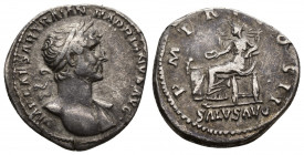 HADRIAN (117-138) AR Denarius (Silver, 3.32g, 19mm) Rome, 118
Obv: IMP CAESAR TRAIAN HADRIANVS AVG - laureate bust right, drapery on left shoulder, R...