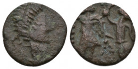 BARBARIC IMITATION OF ARCADIUS (383-408) or HONORIUS AE centenionalis (Bronze, 1.03g, 13mm) 
Obv: LAUREATE, draped bust right 
Rev: eMPEROR standing...