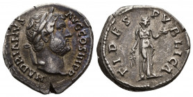 HADRIAN (117-138) AR Denarius (Silver, 3.38g, 18mm) Rome, 134-138 
Obv: HADRIANVS AVG COS III P P - bare head right 
Rev: FIDES PVBLICA - Fides stan...