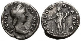SABINA (Augusta, 134-138), wife of Hadrian AR Denarius (Silver, 3.32g, 19mm) 
Obv: SABINA AVGVSTA - Draped bust right 
Rev: CONCORDIA AVG - Concordi...