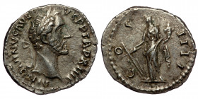 Antoninus Pius (138-161) AR Denarius (Silver, 3,00g, 19mm) Rome, 150-151
Obv: ANTONINVS AVG PIVS P P TR P XIIII - laureate head right
Rev: COS IIII,...