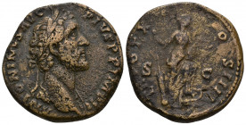ANTONINUS PIUS (138-161) AE sestertius (Bronze, 22.10g, 30mm) Rome, 156-157 
Obv: ANTONINVS AVG PIVS P P IMP II - laureate head of Antoninus Pius rig...