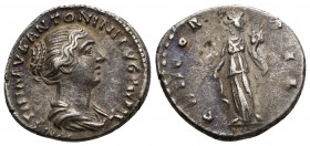 Faustina Junior (147-175) AR Denarius (Silver, 3.55 g, 18mm), Rome, 150-152. 
Obv: FAVSTINA AVG ANTONINI AVG PII FIL - Draped bust right 
Rev: CONCO...