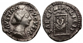 FAUSTINA II (147-175) wife of Marcus Aurelius, AR Denarius (Silver, 3.11g, 18mm), Rome, 161. 
Obv: FAVSTINA AVGVSTA - Draped bust of Faustina II to r...
