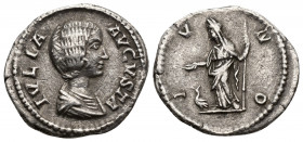 JULIA DOMNA (193-217) wife of Septimius Severus, AR Denarius (Silver, 2.95g, 19mm) Rome 
Obv: IVLIA AVGVSTA - Draped bust right 
Rev: IVNO - Juno st...