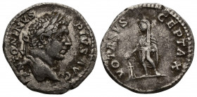 CARACALLA (198-217) AR Denarius (Silver, 2.31g, 18mm) Rome, 201-206. 
Obv: ANTONINVS PIVS AVG - laureate and draped bust to right 
Rev: VOTA SVSCEPT...