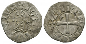 CRUSADERS (Silver, 0.72g, 18mm) Antioch. Bohémond III. 1163-1201. AR Denier 
Obv: +BOAHVHDVS - helmeted and mailed bust left; crescent before, star b...