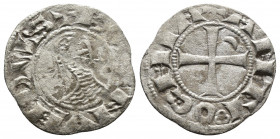 CRUSADERS (Silver, 0.78g, 18mm) Antioch. Bohémond III. 1163-1201. AR Denier 
Obv: +BOAHVDHVS - helmeted and mailed bust left; crescent before, star b...