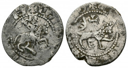 ARMENIA (Silver, 2.27g, 20mm) Cilician Armenia, Levon III (1301-1307), AR Tavorkin 
Obv: Levon on horseback advancing right 
Rev: Crowned lion advan...