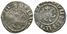 ARMENIA (Silver, 2.28g, 20mm) Cilician Armenia, Oshin (1308-1320) AR Takvorin 
Obv: King on horseback holding scepter
Rev: Lion walking before cross...