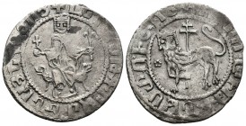 ARMENIA (Silver, 5.28g, 27mm) Cilician Armenia, Royal, Levon I (1198-1219) AR Double Tram
Obv: Levon seated facing on throne decorated with lions, ho...