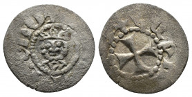 ARMENIA (Silver, 0.56g, 14mm) Cilician Armeni, Levon V (1373-1375) AR Obol
Obv: Facing bust of Levon.
Rev: Cross, pellet in each quarter
Bedoukian ...