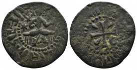 ARMENIA (Bronze, 3.58g, 23mm) Cilician Armenia, Royal, Hetoum I (1226-1270) Æ Kardez Sis mint. 
Obv: Hetoum seated facing on bench, holding lis-tippe...