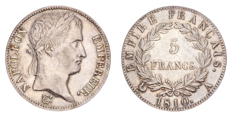 FRANCE. Napoleon, 1804-14. 5 Francs 1810-A, Paris. 25 g. Mintage 8,796,854. G.58...
