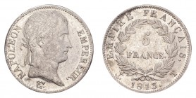 FRANCE. Napoleon, 1804-14. 5 Francs 1813-T, Nantes. 24.93 g. Gad. 584. Extremely fine.
