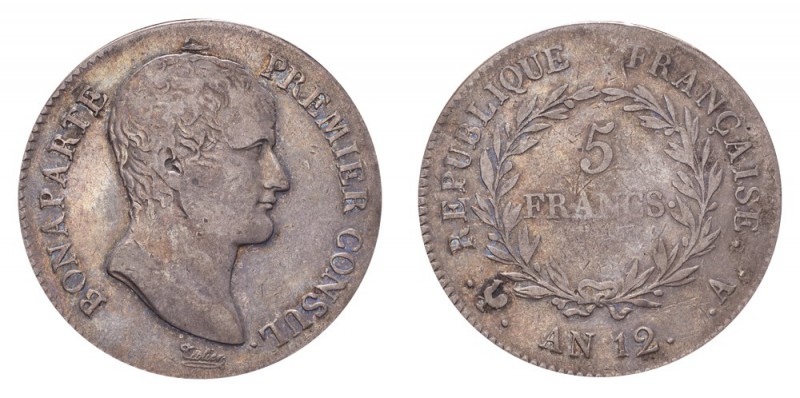 FRANCE. Napoleon, 1804-14. 5 Francs An 12-A (1803/04), Paris. Dav-82; Gadoury 57...