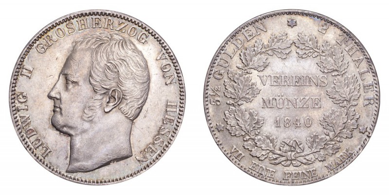 GERMANY: HESSE-DARMSTADT. Ludwig II, 1830-48. 2 Taler /Doppeltaler 1840-A, 37.12...