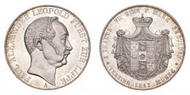 GERMANY: LIPPE. Paul Alexander Leopold, 1802-51. 2 Taler /Doppeltaler 1843, 37.12 g. Mintage 16,800. J.8. Nearly uncirculated with prooflike surfaces.